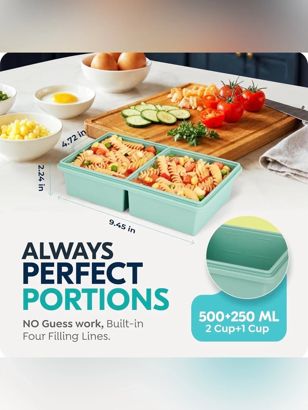 🩷Firm Price🩷2 Silicone Meal Prep Freezer Tray with lids - Mint Green